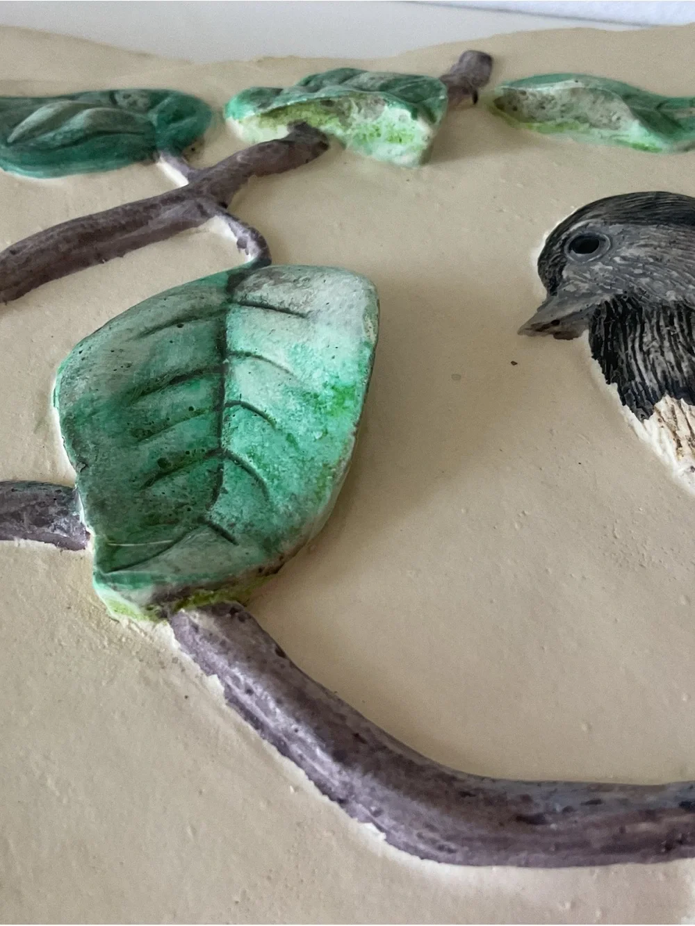 Hens-feathers Green and Cream Botanical Bird Wall Decor